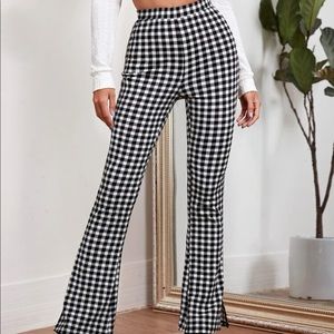 Gingham High Rise Flare Leg Pants